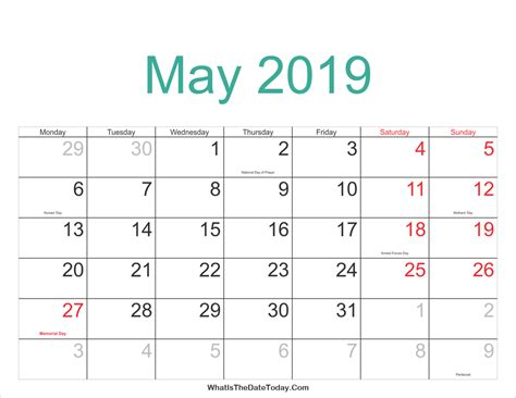 may 29 2019|may 2019 calendar with holidays.